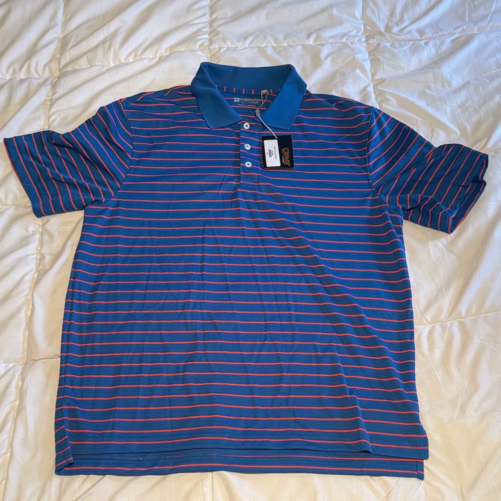 Under Armour Blue Polo with Pink Stripes
